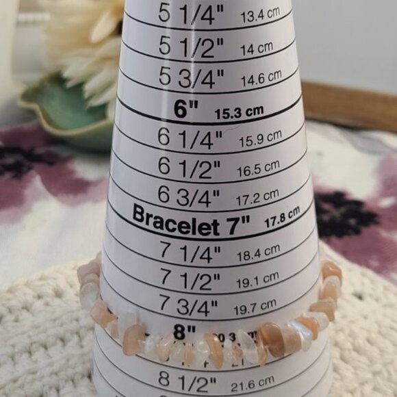 Peach Moonstone Chip Bracelet | Natural Gemstone Stretch Boho Healing Jewelry - Picture 7 of 7